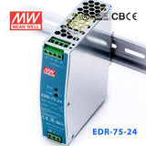 Mean Well EDR-75-24 Single Output Industrial Power Supply 75W 24V 3.2A - DIN Rail