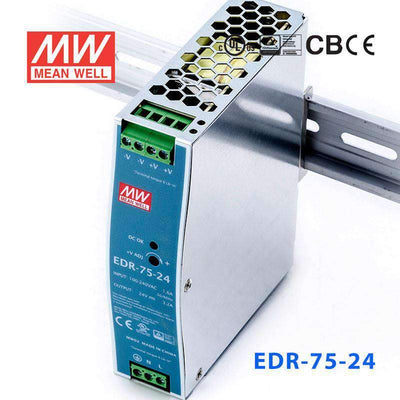 Mean Well EDR-75-24 Single Output Industrial Power Supply 75W 24V 3.2A - DIN Rail
