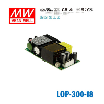 Mean Well LOP-300-18 300W 4"×2" Low Profile Open Frame Power Supply 18V 10A