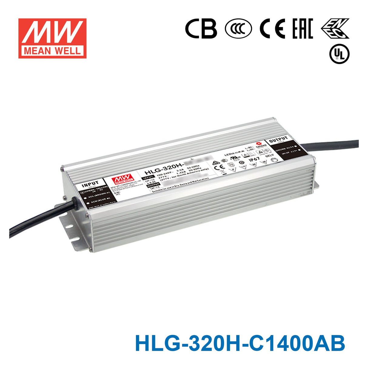 Mean Well HLG-320H-C1400AB Power Supply 320.6W 1400mA - Adjustable and Dimmable