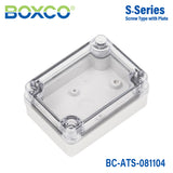 Boxco S-Series 80x110x45mm Plastic Enclosure, IP67, IK08, ABS, Transparent Cover, Screw Type