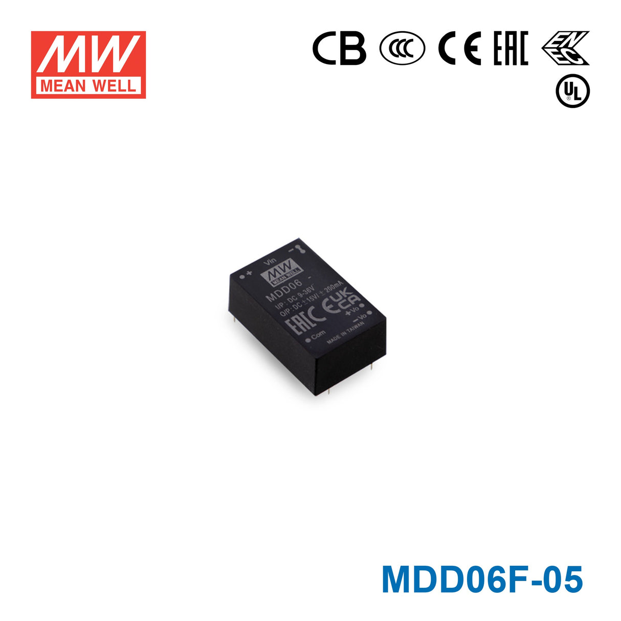 Mean Well MDD06F-05 Medical Grade DC/DC Converter 6W - 9-36V input,5 and -5V output 1.2A