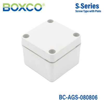 Boxco S-Series 80x80x60mm Plastic Enclosure, IP67, IK08, ABS, Grey Cover, Screw Type