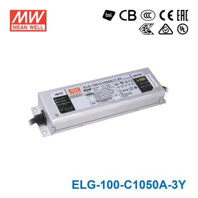Mean Well ELG-100-C1050A-3Y Power Supply 100W 1050mA - Adjustable — 3-Wire Input (with Earth)