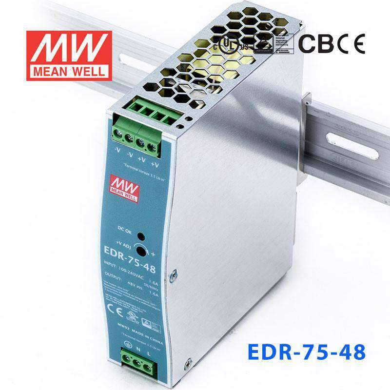 Mean Well EDR-75-48 Single Output Industrial Power Supply 75W 48V 1.6A - DIN Rail