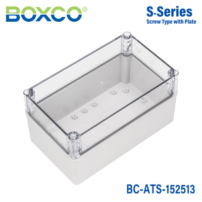 Boxco S-Series 150x250x130mm Plastic Enclosure, IP67, IK08, ABS, Transparent Cover, Screw Type