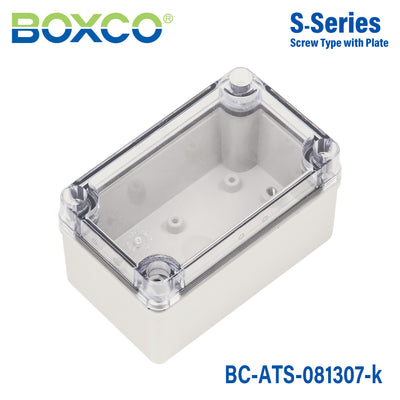 Boxco S-Series 80×130×70mm Plastic Enclosure, IP67, IK08, ABS, Transparent Cover, Screw Type