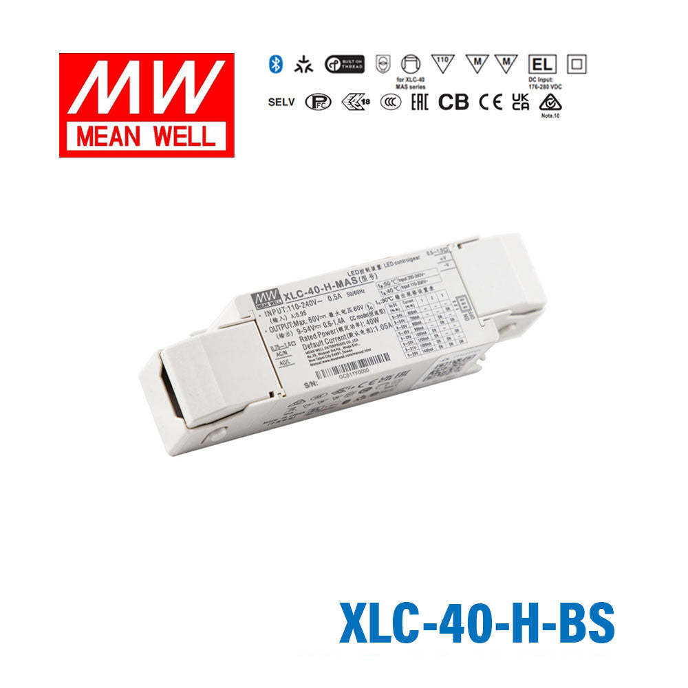 Mean Well XLC-40-H-BS LED Driver 40W 1050mA 9~54V Constant Power, 3 in 1 Dimming with Strain-relief, Current Setting by Dip Switch