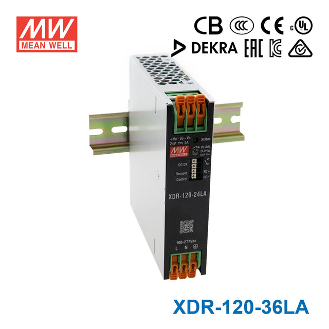 Mean Well XDR-120-36LA High-End Ultra Slim Industrial Din Rail Power Supply 119.88W 36V with Lever Actuated Connector 3.33A