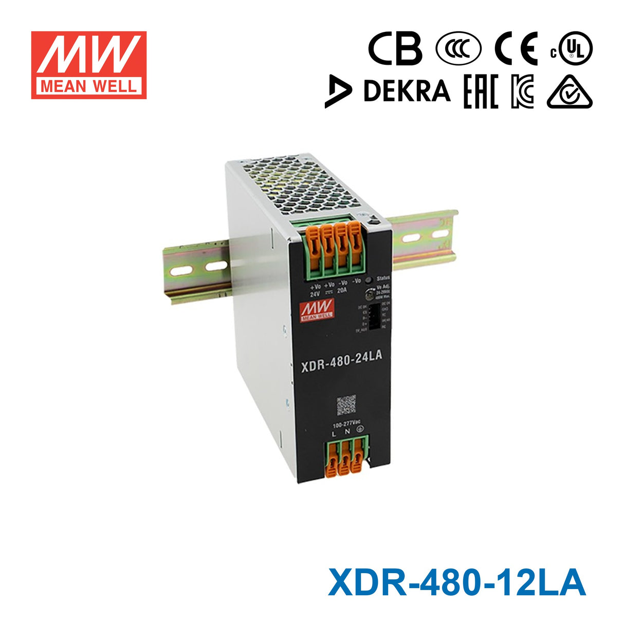 Mean Well XDR-480-12LA High-End Ultra Slim Industrial Din Rail Power Supply 360W 12V with Lever Actuated Connector 30A