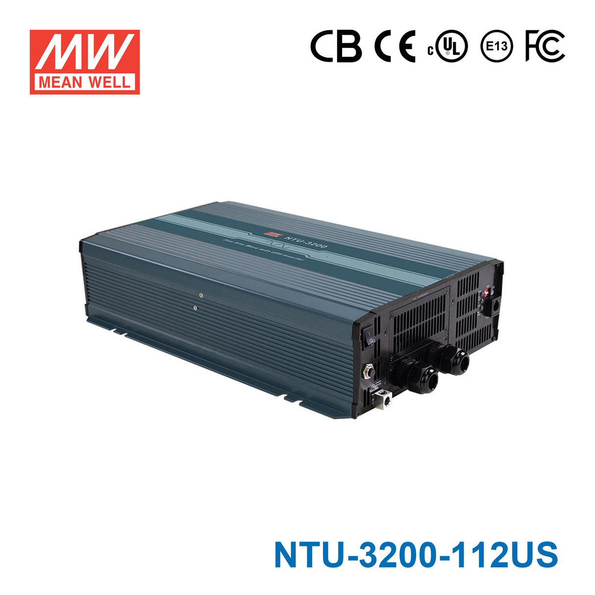 Mean Well NTU-3200-112US True Sine Wave DC-AC Inverter 3200W 110V out 12V in with US Socket, with AC by-pass function