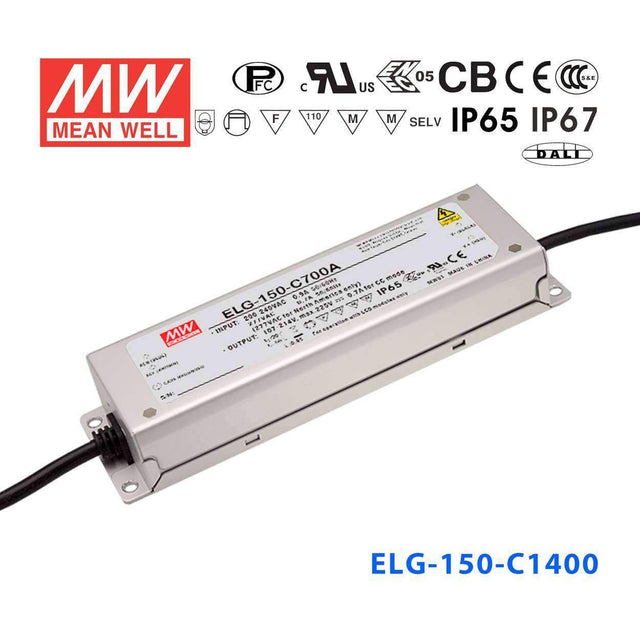 Mean Well ELG-150-C1400AB Power Supply 150W 1400mA - Adjustable and Dimmable