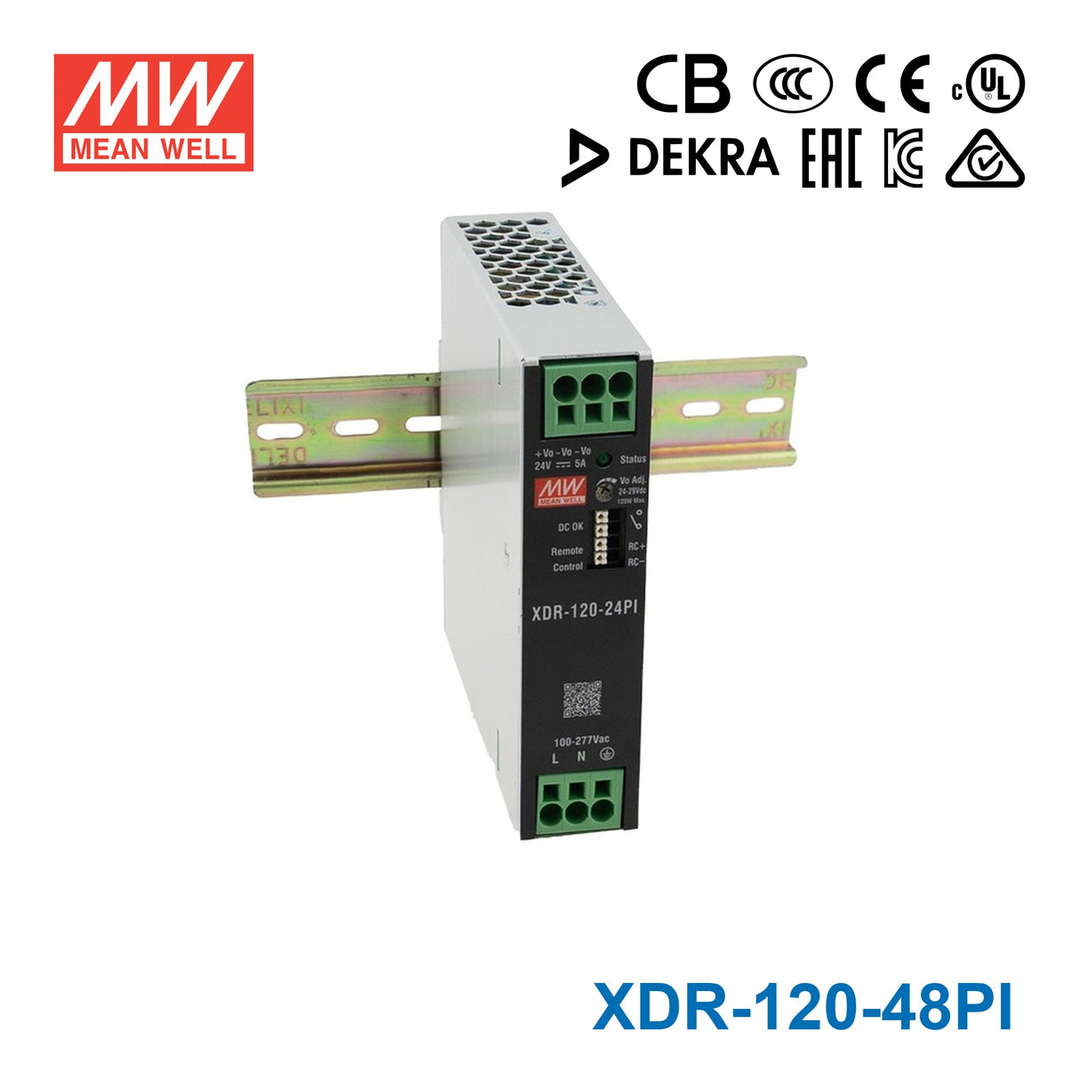 Mean Well XDR-120-48PI High-End Ultra Slim Industrial Din Rail Power Supply 120W 48V with Push In Connector 2.5A
