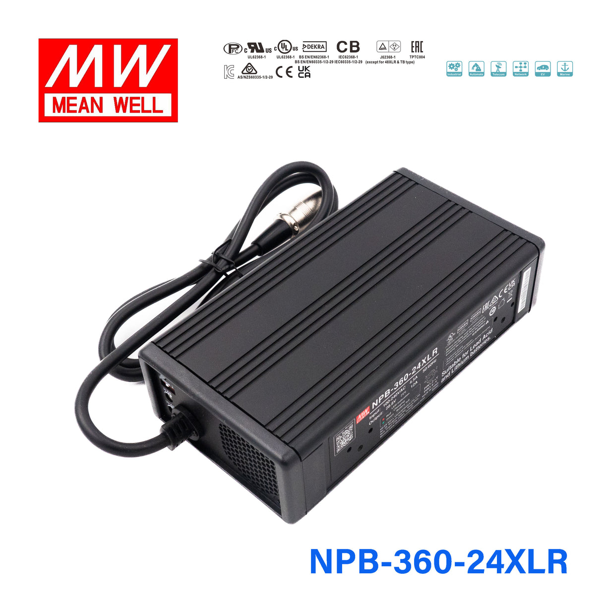Mean Well NPB-360-24XLR Battery Charger 360W 24V 3 Pin Power Pin 12A