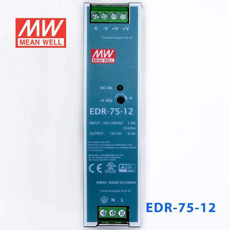 Mean Well EDR-75-12 Single Output Industrial Power Supply 75W 12V 6.3A - DIN Rail - PHOTO 2