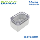 Boxco S-Series 65x95x55mm Plastic Enclosure, IP67, IK08, PC, Transparent Cover, Screw Type
