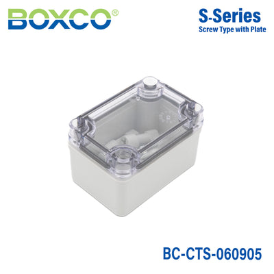 Boxco S-Series 65x95x55mm Plastic Enclosure, IP67, IK08, PC, Transparent Cover, Screw Type