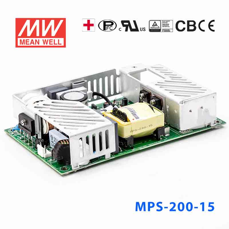 Mean Well MPS-200-15 Power Supply 200W 15V he rated current is based on there being a fan that can provide 25CFM.