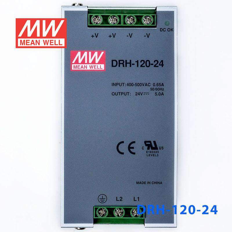 Mean Well DRH-120-24 Single Output Industrial Power Supply 120W 24V - DIN Rail