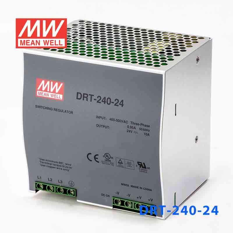 Mean Well DRT-240-24 Three Phase Industrial Power Supply 240W 24V - DIN Rail