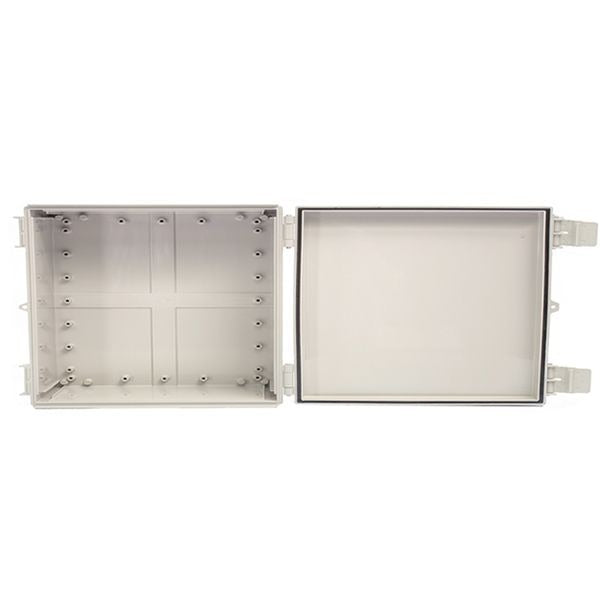 Boxco Q-Series 300×300×160mm Plastic Enclosure, IP67, IK08, PC, Grey Cover, Plastic Hinge and Latch Type