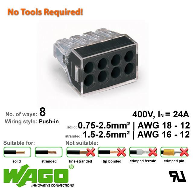 Wago 773-108 Push Wire Connector - 8 Way