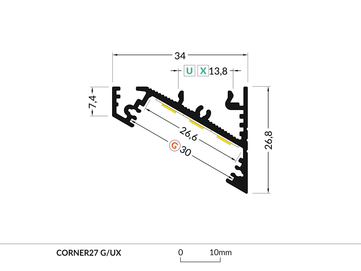 Archilight Vritos Clina LED Extrusion Profile Linear Corner Surface - 2 Metre - No Diffuser - PHOTO 7