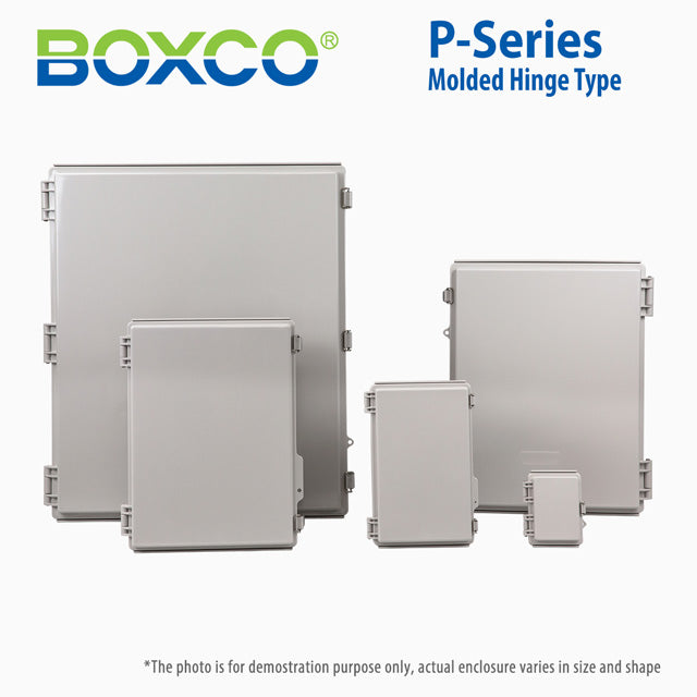 Boxco P-Series 350x450x160mm Plastic Enclosure, IP67, IK08, PC, Grey Cover, Molded Hinge and Latch Type
