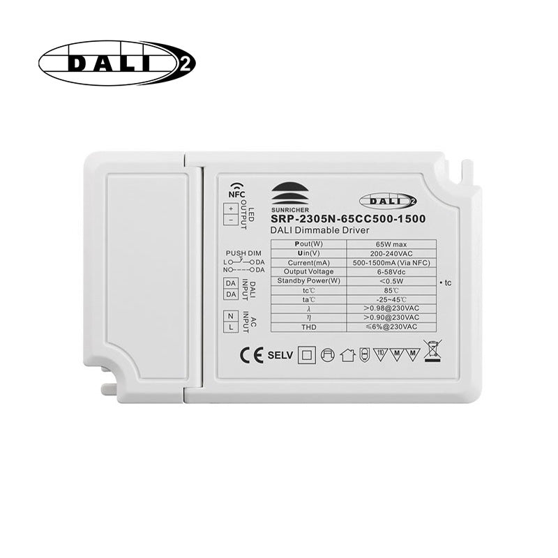Sunricher DALI2 DT6 CC Driver, 65W, 500-1500mA, NFC Contol