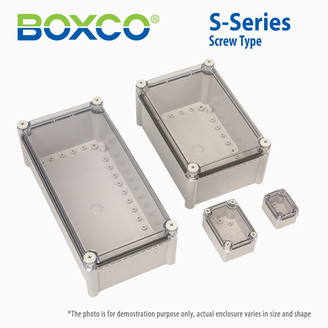 Boxco S-Series 80x160x55mm Plastic Enclosure, IP67, IK08, ABS, Transparent Cover, Screw Type
