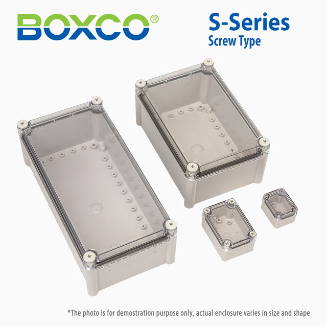 Boxco S-Series 80x250x70mm Plastic Enclosure, IP67, IK08, PC, Transparent Cover, Screw Type