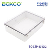 Boxco P-Series 300x400x120mm Plastic Enclosure, IP67, IK08, PC, Transparent Cover, Molded Hinge and Latch Type