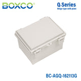 Boxco Q-Series 160x210x130mm Plastic Enclosure, IP67, IK08, ABS, Grey Cover, Hinge Type with Plate
