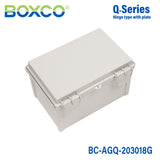 Boxco Q-Series 200x300x180mm Plastic Enclosure, IP67, IK08, ABS, Grey Cover, Hinge Type with Plate