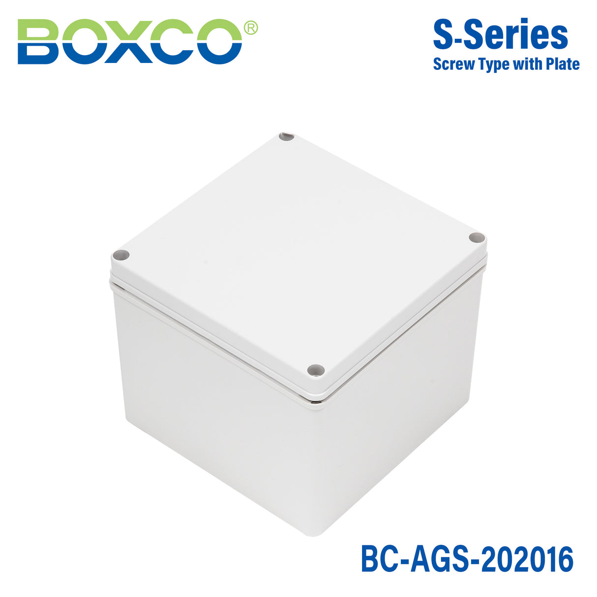 Boxco S-Series 200x200x160mm Plastic Enclosure, IP67, IK08, ABS, Grey Cover, Screw Type