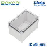 Boxco S-Series 190x280x180mm Plastic Enclosure, IP67, IK08, ABS, Transparent Cover, Screw Type