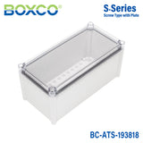 Boxco S-Series 190x380x180mm Plastic Enclosure, IP67, IK08, ABS, Transparent Cover, Screw Type