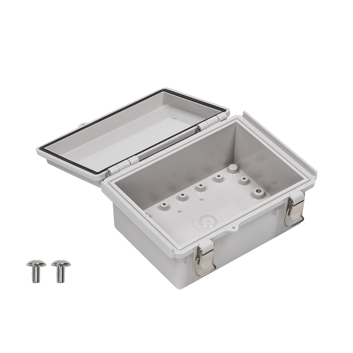 Boxco P-Series 135x185x85mm Plastic Enclosure, IP67, IK08, PC, Grey Cover, Molded Hinge and Latch Type