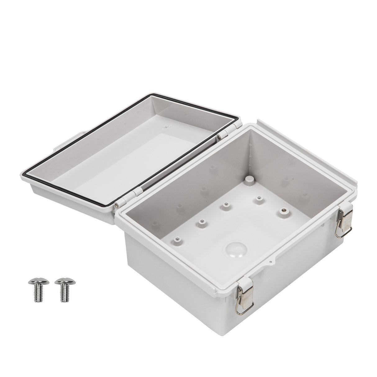 Boxco P-Series 170x220x110mm Plastic Enclosure, IP67, IK08, PC, Grey Cover, Molded Hinge and Latch Type