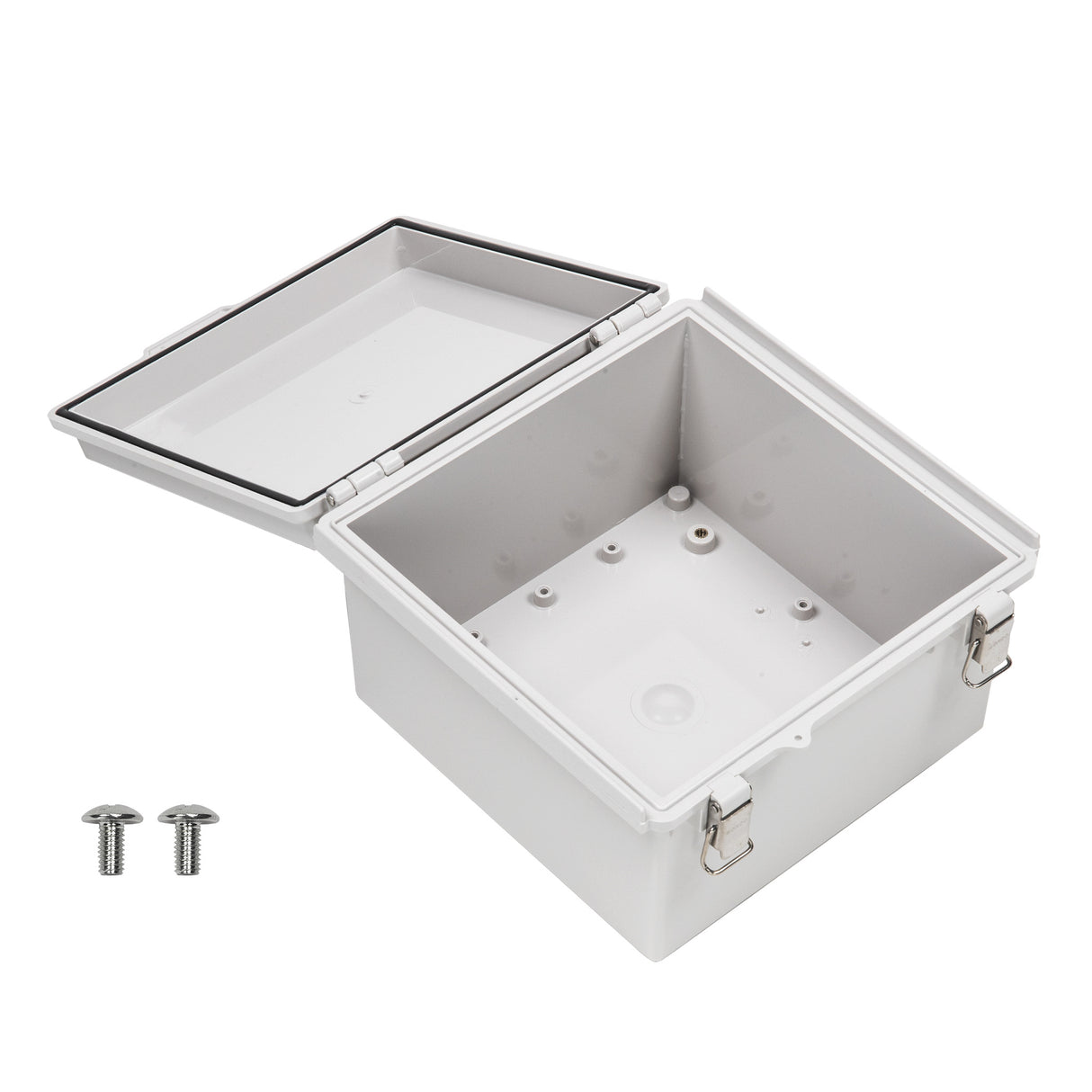 Boxco P-Series 210x210x130mm Plastic Enclosure, IP67, IK08, ABS, Grey Cover, Molded Hinge and Latch Type