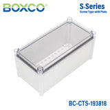 Boxco S-Series 190x380x180mm Plastic Enclosure, IP67, IK08, PC, Transparent Cover, Screw Type