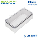 Boxco S-Series 190x380x130mm Plastic Enclosure, IP67, IK08, PC, Transparent Cover, Screw Type