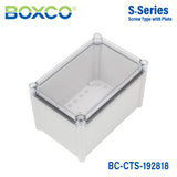 Boxco S-Series 190x280x180mm Plastic Enclosure, IP67, IK08, PC, Transparent Cover, Screw Type