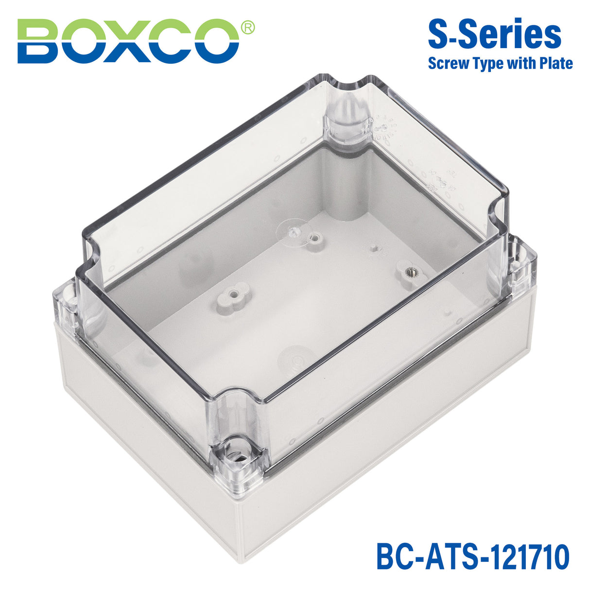 Boxco S-Series 125x175x100mm Plastic Enclosure, IP67, IK08, ABS, Transparent Cover, Screw Type