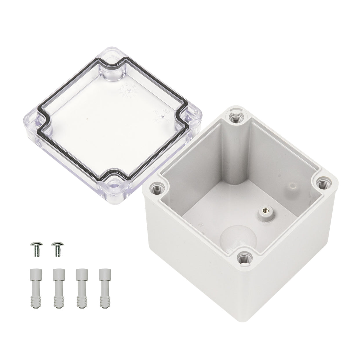 Boxco S-Series 100x100x100mm Plastic Enclosure, IP67, IK08, ABS, Transparent Cover, Screw Type
