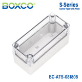 Boxco S-Series 80x180x85mm Plastic Enclosure, IP67, IK08, ABS, Transparent Cover, Screw Type