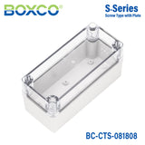 Boxco S-Series 80x180x85mm Plastic Enclosure, IP67, IK08, PC, Transparent Cover, Screw Type