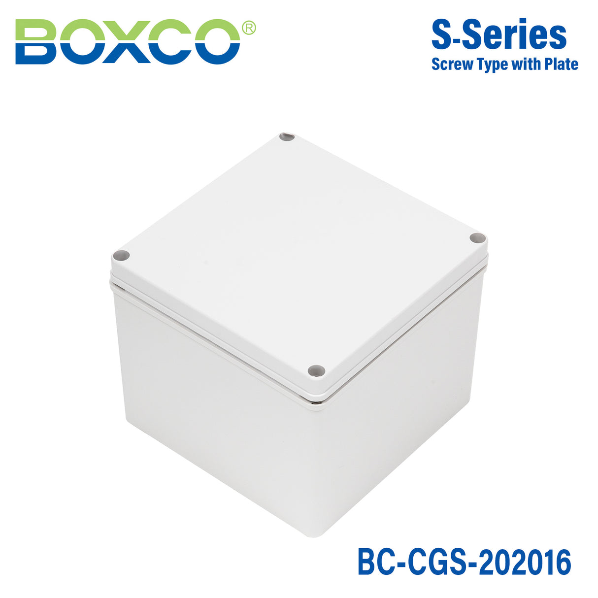 Boxco S-Series 200x200x160mm Plastic Enclosure, IP67, IK08, PC, Grey Cover, Screw Type