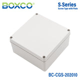 Boxco S-Series 200x200x100mm Plastic Enclosure, IP67, IK08, PC, Grey Cover, Screw Type