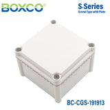 Boxco S-Series 190x190x130mm Plastic Enclosure, IP67, IK08, PC, Grey Cover, Screw Type